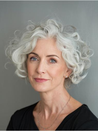 Short Grey Hair Wigs Bobs Monofilament 8" Wavy Wigs