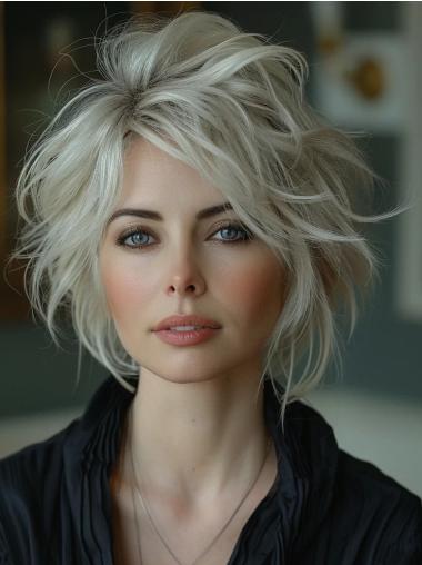 Grey Bob Wig Human Hair Shoulder Length Straight Monofilament 12" Wigs