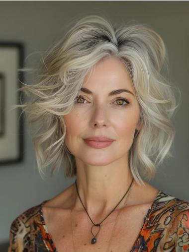 Grey Bob Wig Human Hair Shoulder Length Straight Monofilament 12" Wigs