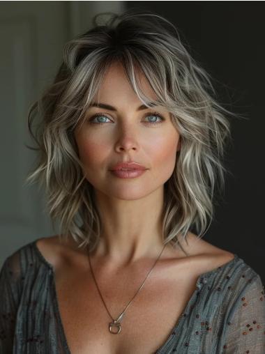Wigs With Grey Hair Monofilament Straight 12" Shoulder Length Bobs Wigs