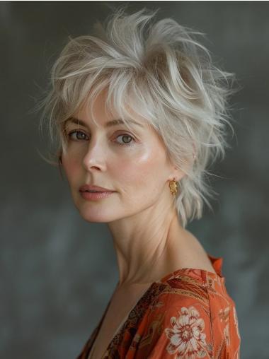 White Grey Wigs Lace Front Chin Length 10" Bobs Straight Synthetic Wigs