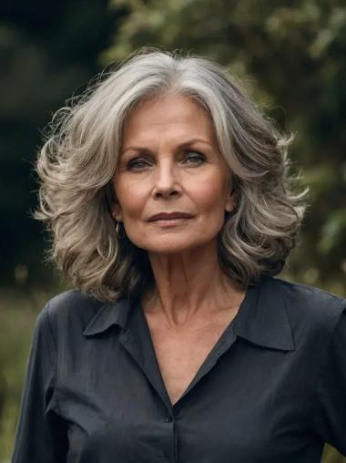 Wigs With Grey Hair Lace Front Wavy 12" Shoulder Length Bobs Wigs