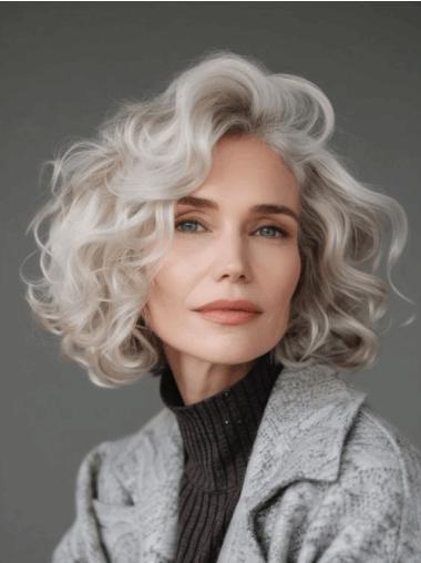 Curly Grey Wigs Chin Length Synthetic 10" Bobs Lace Front Wigs