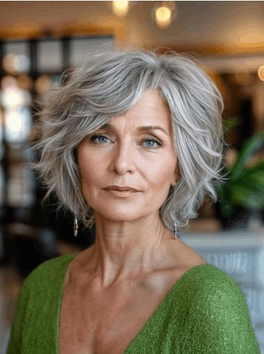 Grey Medium Length Wigs Bobs 12" Lace Front Synthetic Straight Wigs