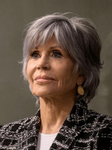 Grey Medium Length Wigs Bobs 10" Lace Front Synthetic Straight Wigs