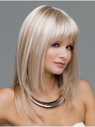 14" Shoulder Length Straight Blonde With Bangs Top Quality Synthetic Wigs