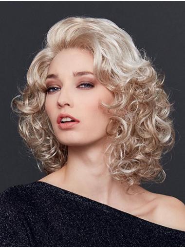 12" Shoulder Length Curly  Blonde Synthetic Without Bangs Natural Lace Front Wigs