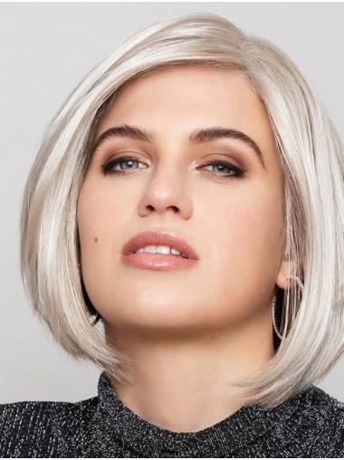Monofilament Chin Length Bobs Synthetic 12" Straight Womens Grey Wigs