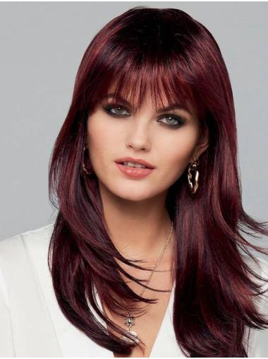 Red With Highlights Straight 16" Monofilament With Bangs Synthetic Natural Hair Long Wig