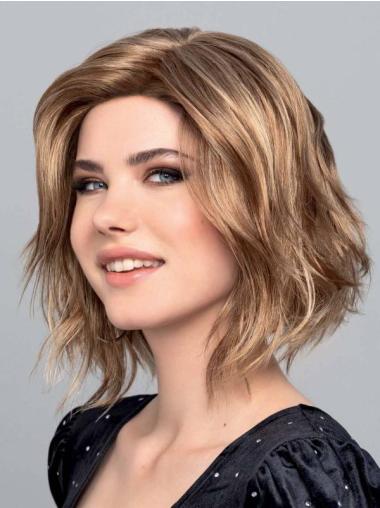 Synthetic Blonde Bobs Wavy 12" Monofilament Natural Medium Wigs