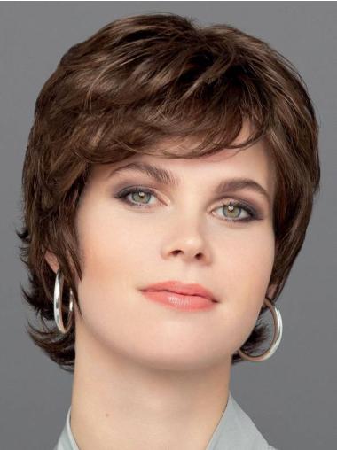 Brown 6" Monofilament Layered Synthetic Wavy Exquisite Short Wigs