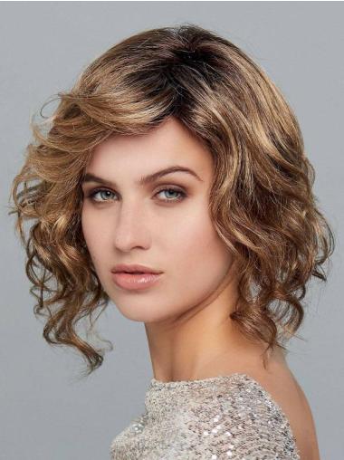 Wavy Chin Length Blonde 12" Monofilament Synthetic Natural Bob Wigs