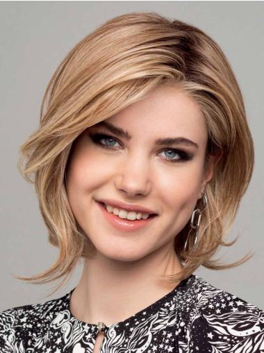 Chin Length 12" Blonde Straight Synthetic Bobs 100 Hand Tied Wigs
