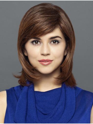 Shoulder Length 14" Brown With Highlights Straight Synthetic Bobs Sassy Hand Tied Wigs