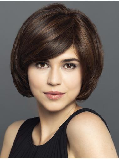 Short 10" Black With Highlights Straight Synthetic Bobs Hand Knotted Wigs
