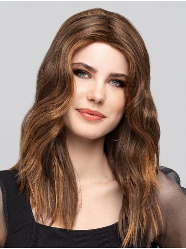 Brown With Highlights Wavy 16" Monofilament Without Bangs Synthetic Long Wigs For Women