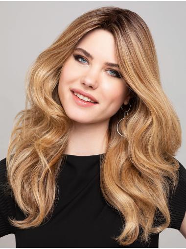 Long 18" Blonde Wavy Synthetic Without Bangs Amazing Hand Tied Wigs