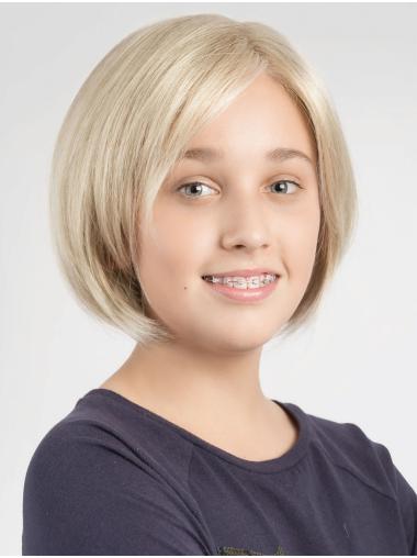 Chin Length Bobs Platinum Blonde 100% Hand-Tied Straight Fabulous Kids Wig