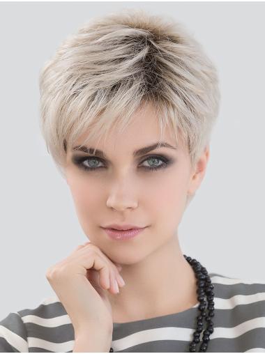 Synthetic Monofilament Short Grey Boycuts 6" Lace Wig