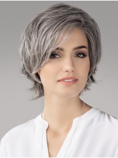 Straight Synthetic Grey 8" Layered Monofilament Wigs