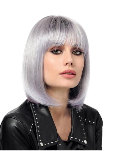 Straight Synthetic Grey 12" Bobs Sassy Monofilament Wigs