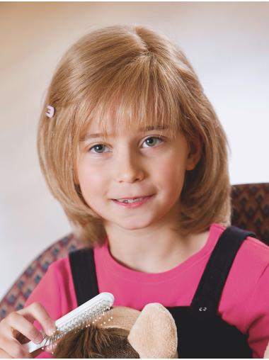 Chin Length Bobs Blonde Monofilament Straight Kids Wigs Children