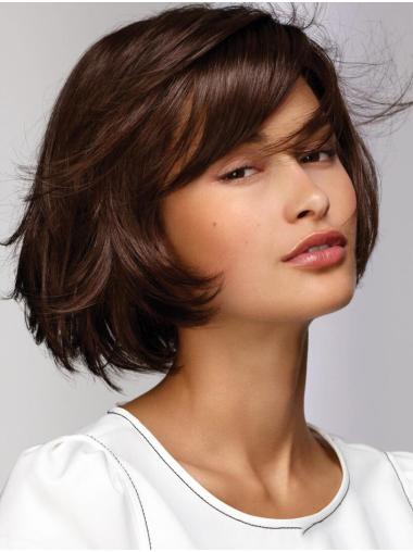 Straight Short Brown 10" Monofilament Synthetic Bob Wigs For Women