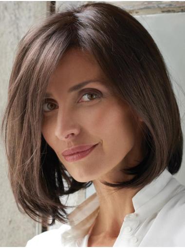 Straight Chin Length Brown 12" Monofilament Synthetic Designed Bob Wigs