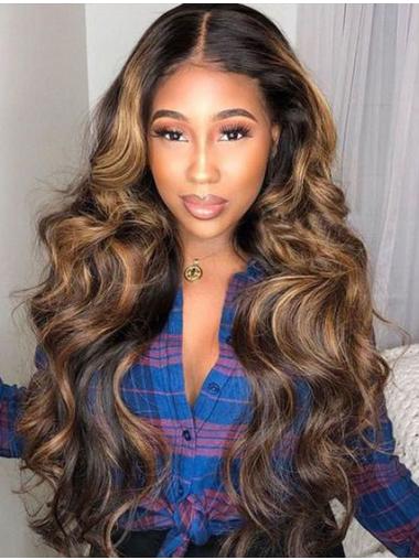 Glueless Body Wave With Highlights Lace Front Wigs 100% Human Hair Pre Plucked For Women