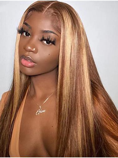 Straight Human Hair Wigs With Highlights Honey Blonde Ombre Lace Front Wig Pre Plucked