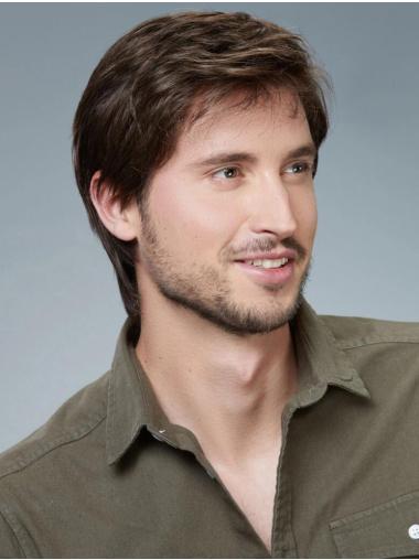 Brown Cropped Straight 4" 100% Hand-Tied Synthetic Popular Men Wigs