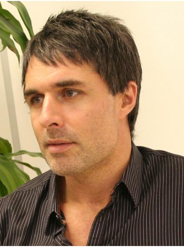 Monofilament Grey 4" Cropped Synthetic Straight Fabulous Men Wigs 