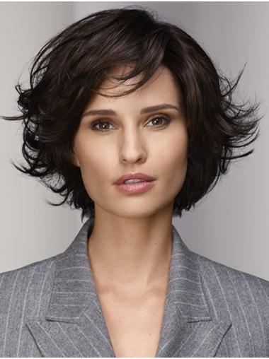 10" Wavy Brown Chin Length Monofilament Bob Wig