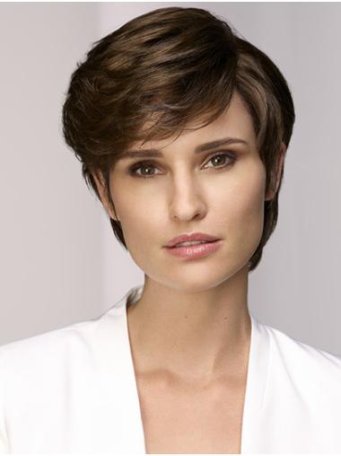 Brown With Bangs Short 8" Monofilament Synthetic Wigs Online