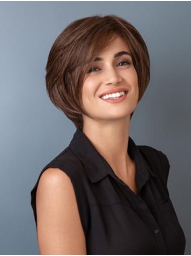 10" Straight Brown Chin Length Capless Sleek Bob Wigs