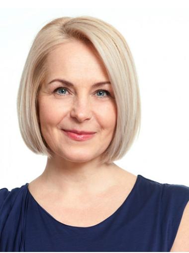 10" Straight Grey Chin Length Monofilament Bob Wig