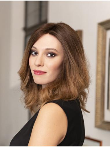 Shoulder Length Wavy Remy Human Hair Blonde 14" Glamorous Lace Wigs