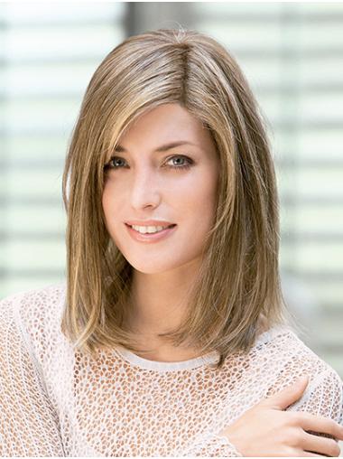 Shoulder Length Straight Remy Human Hair Blonde 14" Perfect Lace Wigs