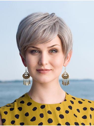 6" Grey Synthetic Boycuts Straight Ladies Short Wigs