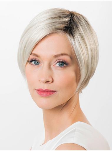 Short Straight Synthetic Grey 8" Finest Lace Wigs