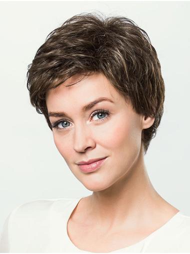 8" Brown Synthetic Layered Wavy Ladies Light Short Wigs