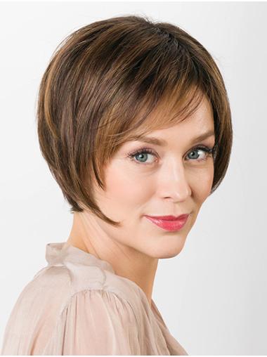 Brown Layered Short 8" 100% Hand-tied Synthetic Wigs Good Quality