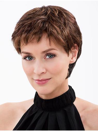 4" Brown Synthetic Boycuts Straight Ladies Short Wigs