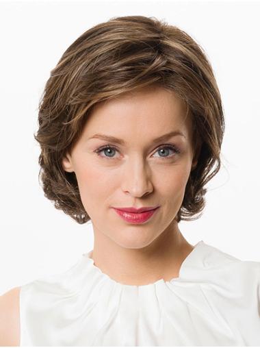 12" Monofilament Synthetic Brown Wavy Suitable Medium Wigs