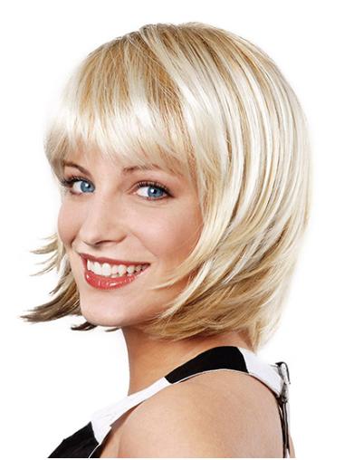 10" Straight Platinum Blonde Chin Length Monofilament Bob Cut Fancy Wigs