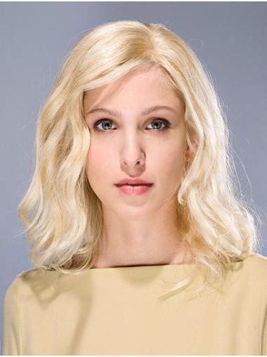 Shoulder Length Wavy Synthetic Blonde 14" Glue Less Lace Wigs
