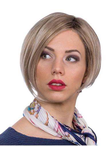 10" Straight Blonde Chin Length Monofilament Bob Hairstyles For Women