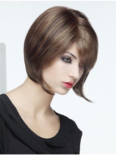 10" Straight Brown Chin Length Monofilament Bob Style Wig