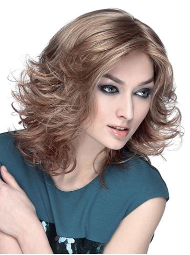 14" Wavy Brown Shoulder Length Monofilament Bob Fashion Wigs