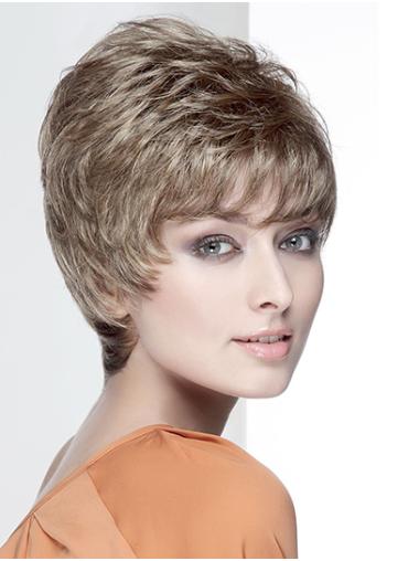 8" Brown Synthetic With Bangs Wavy Short Wig